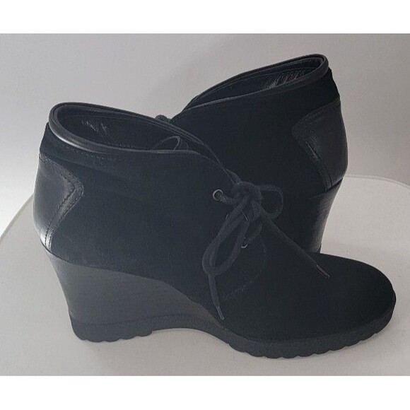 AQUATALIA by Marvin K Black Suede CASSIE Desert Wedge Lace Up Booties - Picture 3 of 8